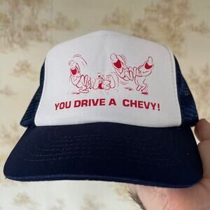 Vintage 80s Chevy Humor Trucker Hat | Blue & White Snapback | M/L